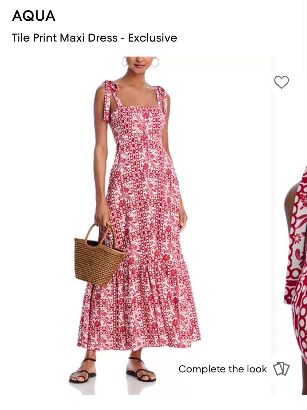 Aqua Red and White Tile-Print Maxi Dress with Tie Straps